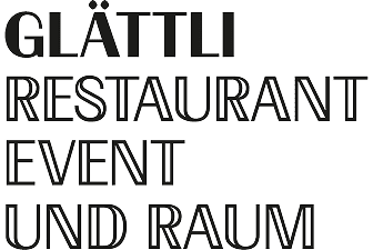 Textlogo mit fettem "GLÄTTLI" über dem Schriftzug "RESTAURANT EVENT UND RAUM" in einer modernen, serifenlosen Schrift.